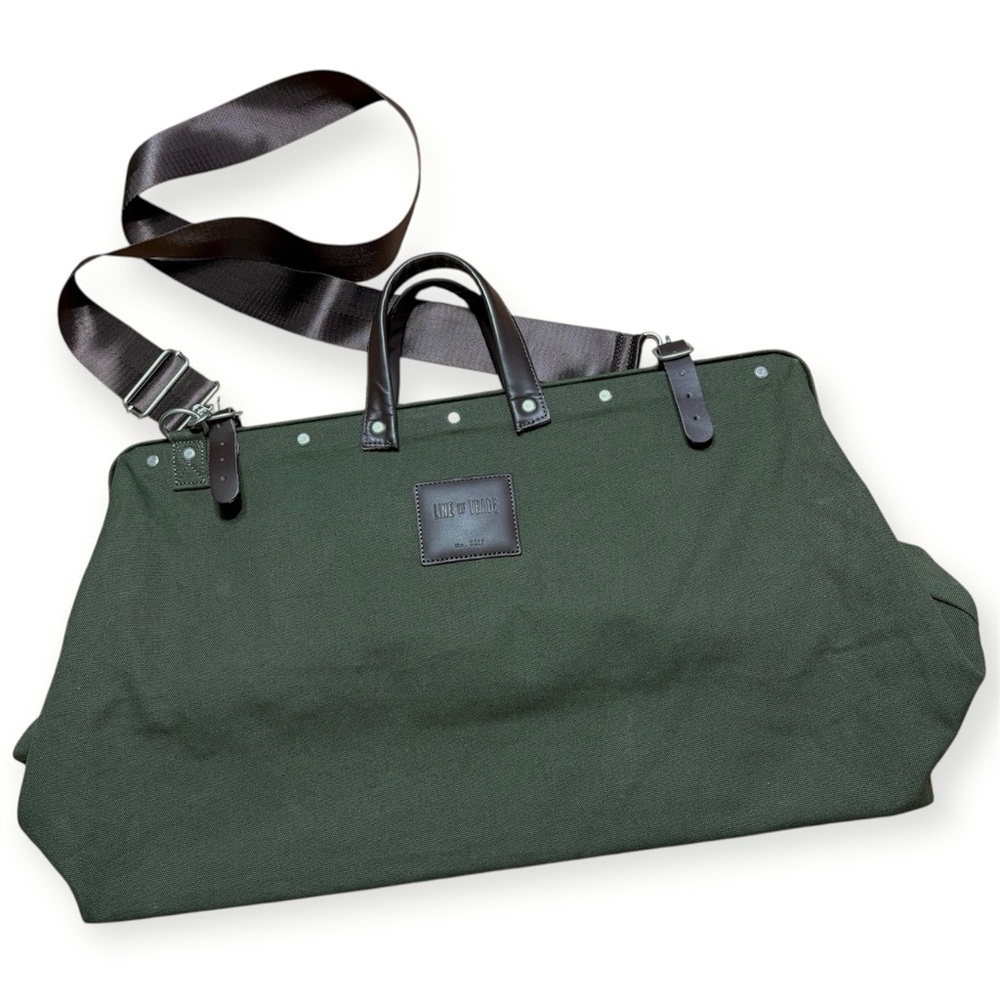 Line Of Trade Cotton Canvas Weekender Bag In Olive/Khaki With Brown Leather